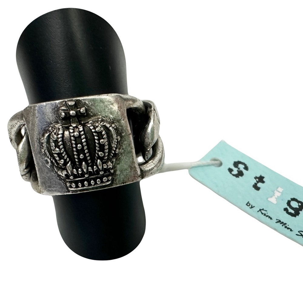 Patina Crown Ring For Men Size 10 Chain Band Vintage Aged Look King Silver Tone - Picture 3 of 3